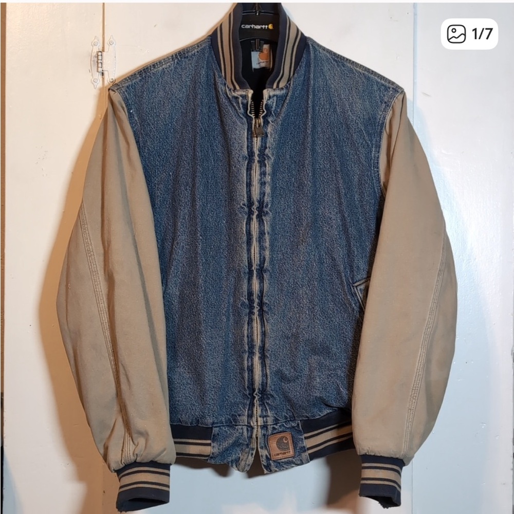 Vintage Carhartt Denim Letterman Jacket men's small or oversized women’s